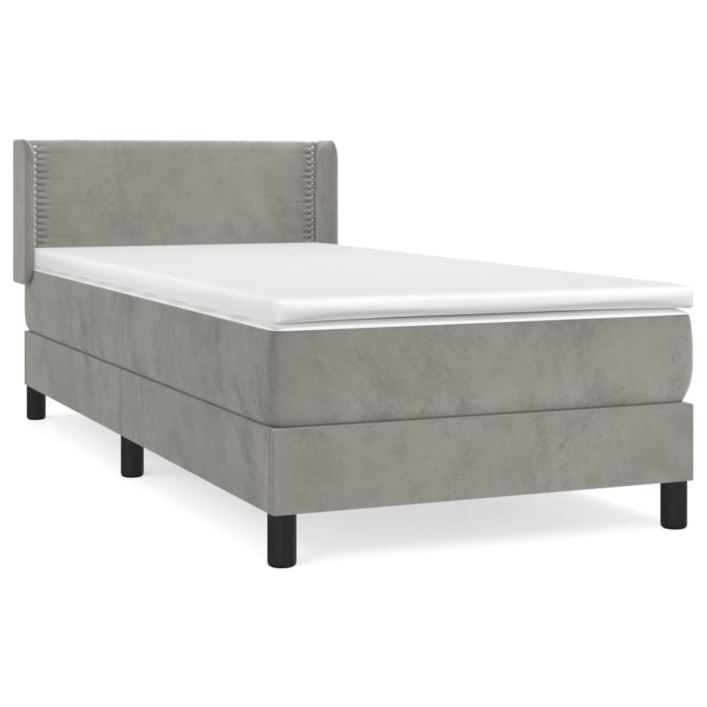 Pat box spring cu saltea, gri deschis, 90x200 cm, catifea GartenMobel Dekor
