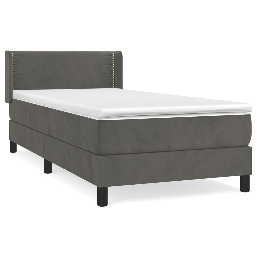 Pat box spring cu saltea, gri închis, 100x200 cm, catifea GartenMobel Dekor