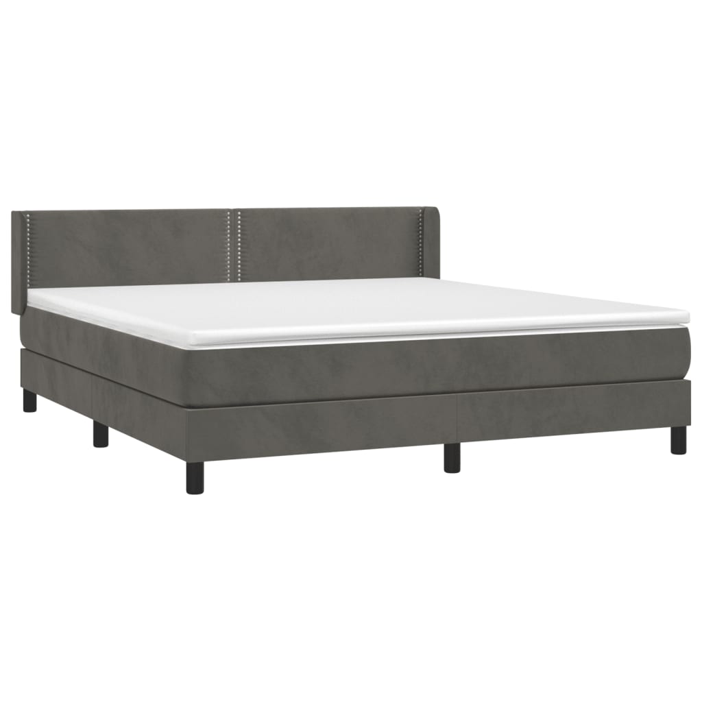 Pat box spring cu saltea, gri închis, 160x200 cm, catifea GartenMobel Dekor