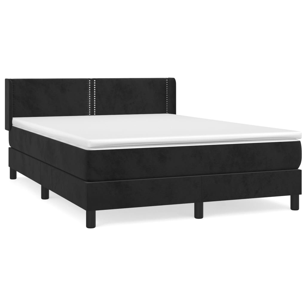 Pat box spring cu saltea, negru, 140x190 cm, catifea GartenMobel Dekor