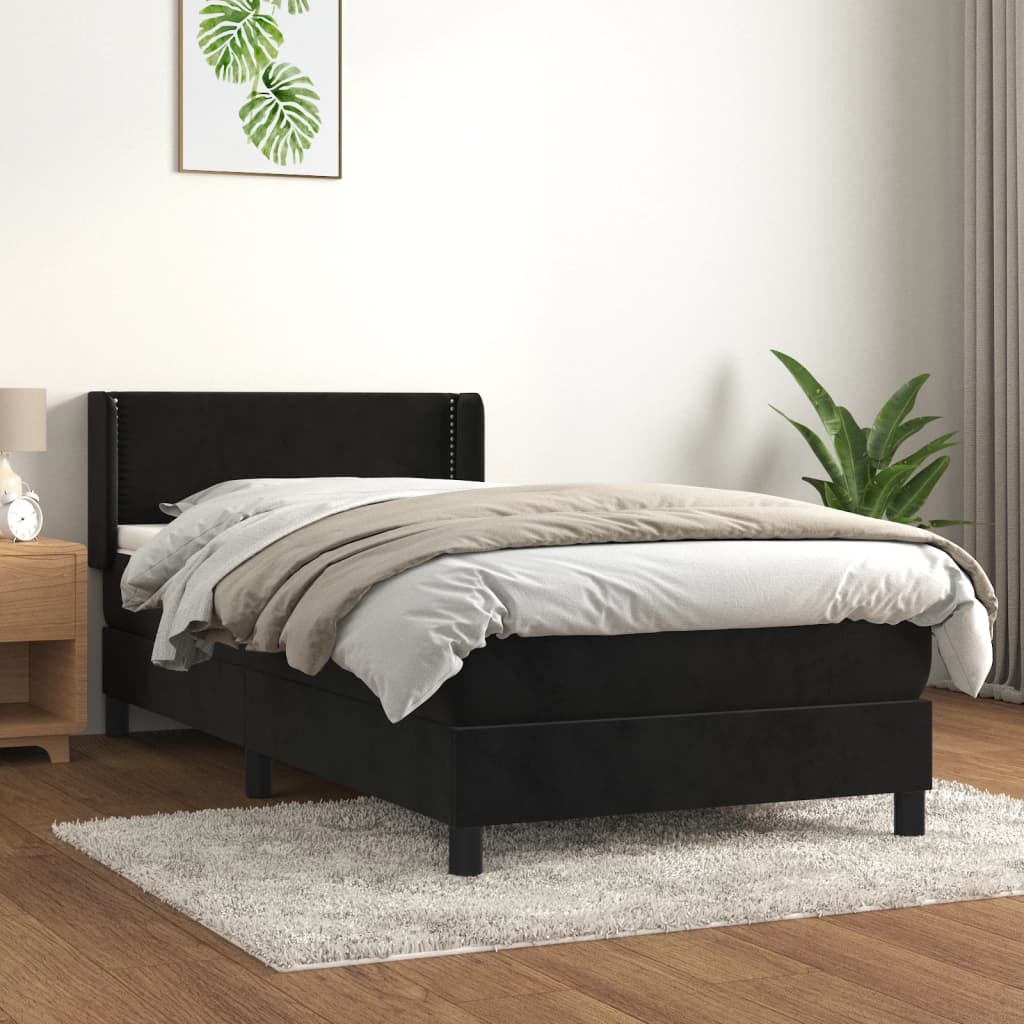 Pat box spring cu saltea, negru, 80x200 cm, catifea GartenMobel Dekor