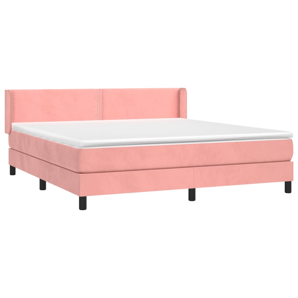 Pat box spring cu saltea, roz, 160x200 cm, catifea GartenMobel Dekor