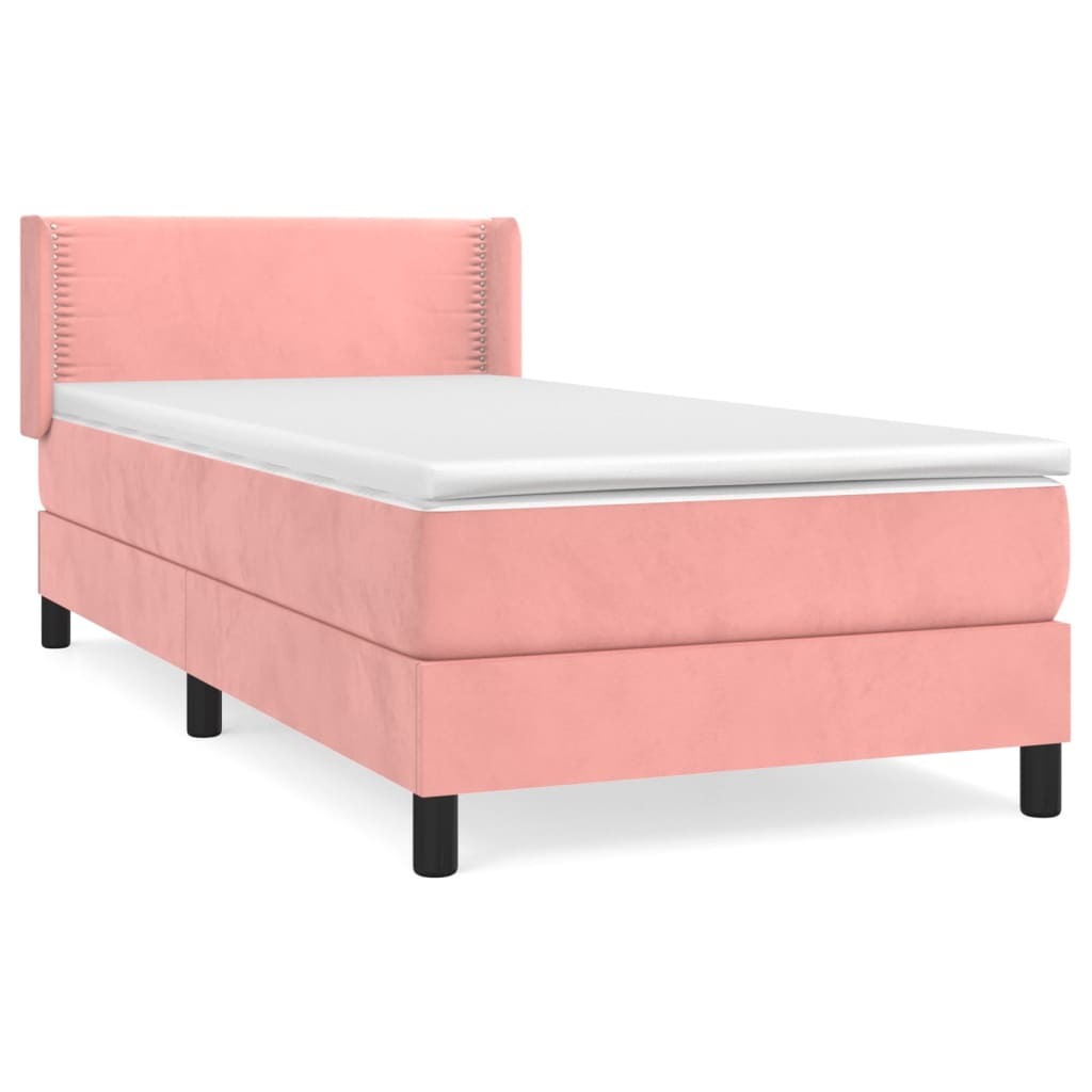 Pat box spring cu saltea, roz, 80x200 cm, catifea GartenMobel Dekor