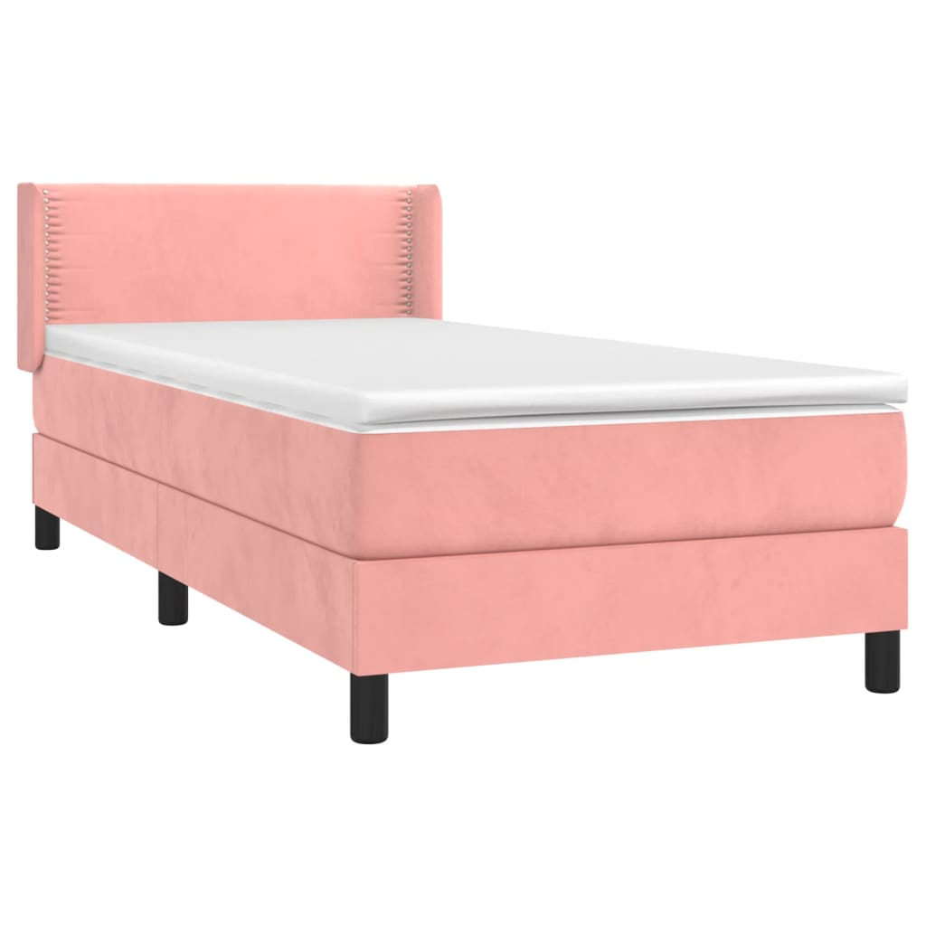 Pat box spring cu saltea, roz, 80x200 cm, catifea GartenMobel Dekor