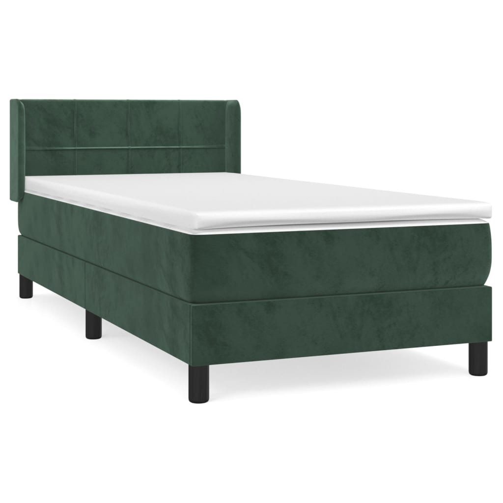 Pat box spring cu saltea, verde închis, 100x200 cm, catifea GartenMobel Dekor