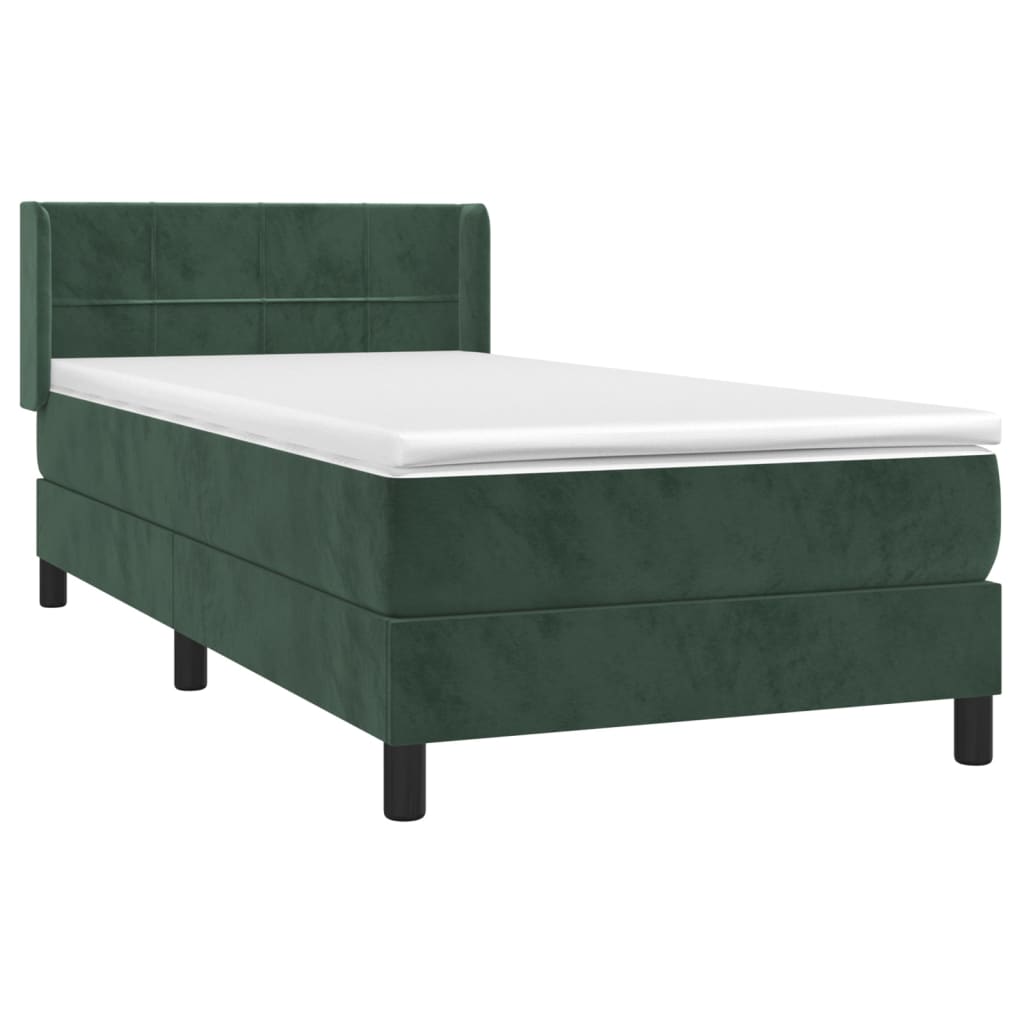 Pat box spring cu saltea, verde închis, 100x200 cm, catifea GartenMobel Dekor