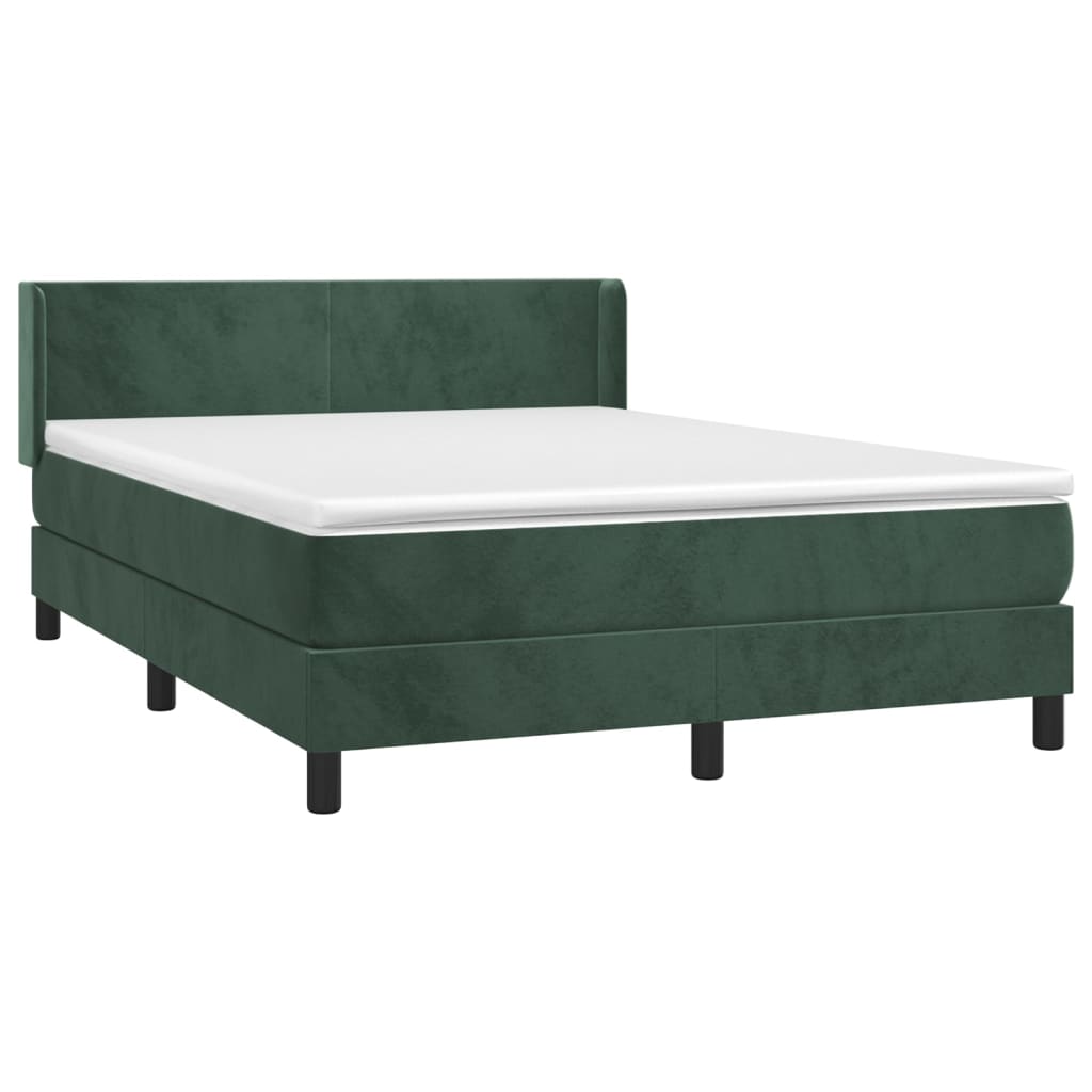 Pat box spring cu saltea, verde închis, 140x190 cm, catifea GartenMobel Dekor