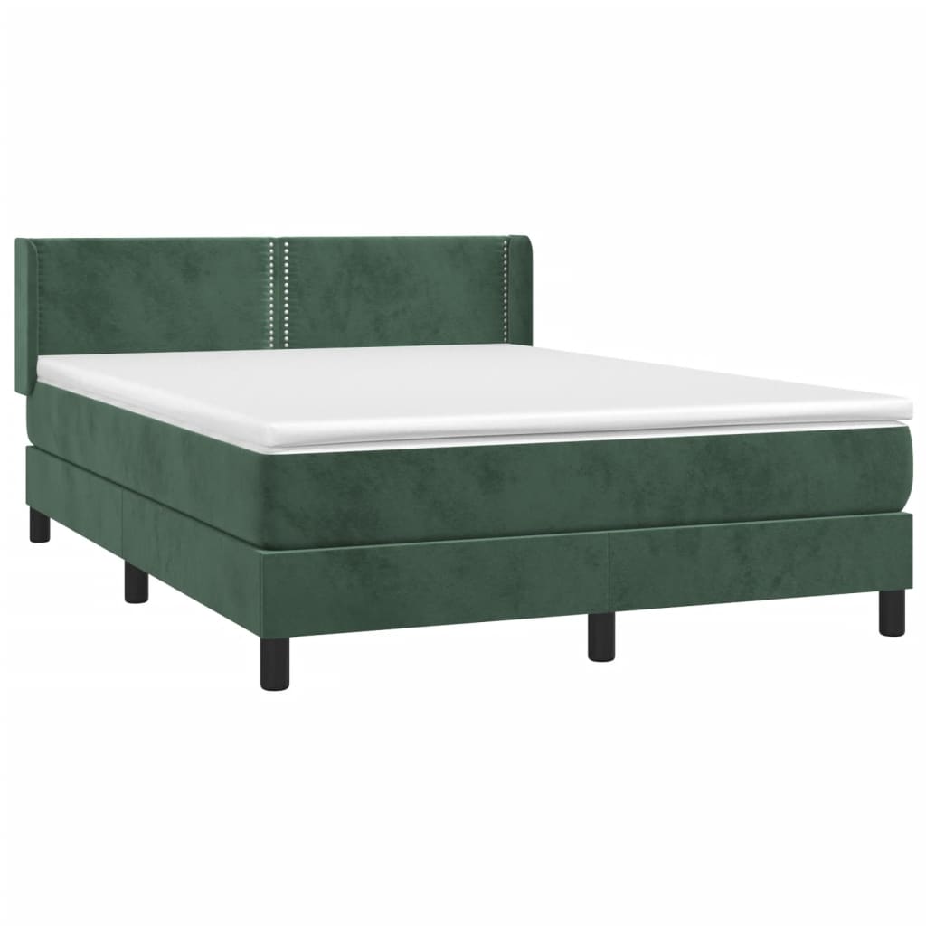 Pat box spring cu saltea, verde închis, 140x200 cm, catifea GartenMobel Dekor