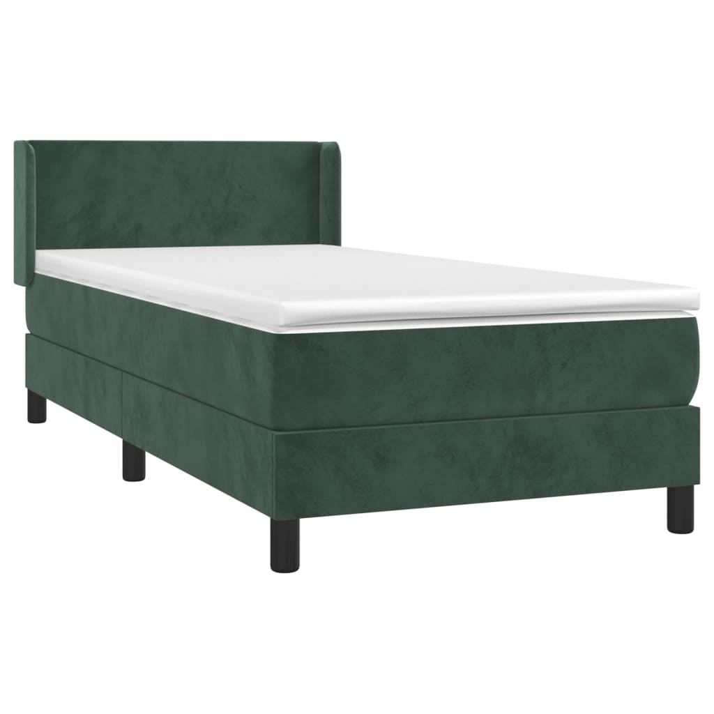 Pat box spring cu saltea, verde închis, 90x200 cm, catifea GartenMobel Dekor