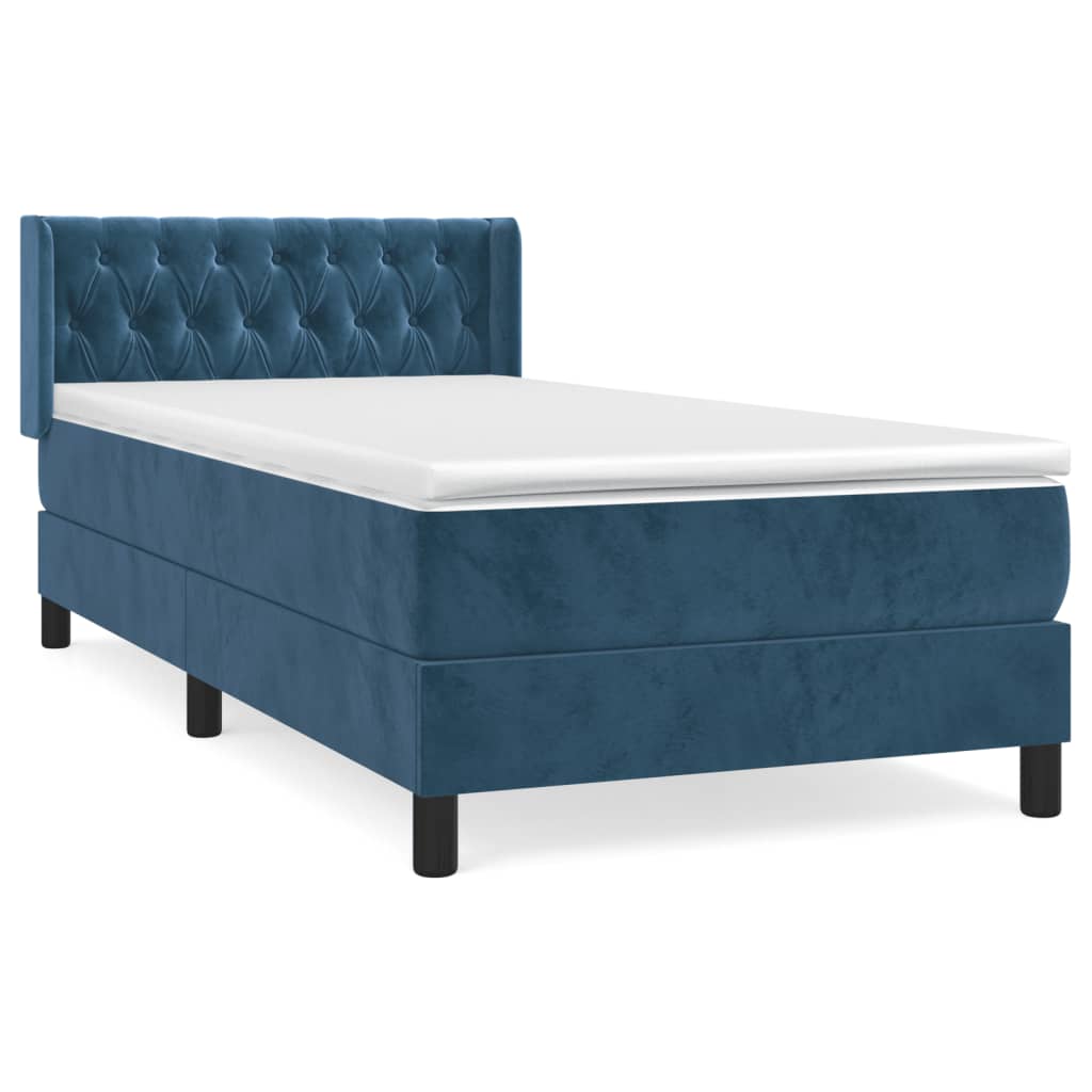 Pat box spring cu saltea, albastru închis, 100x200 cm, catifea GartenMobel Dekor