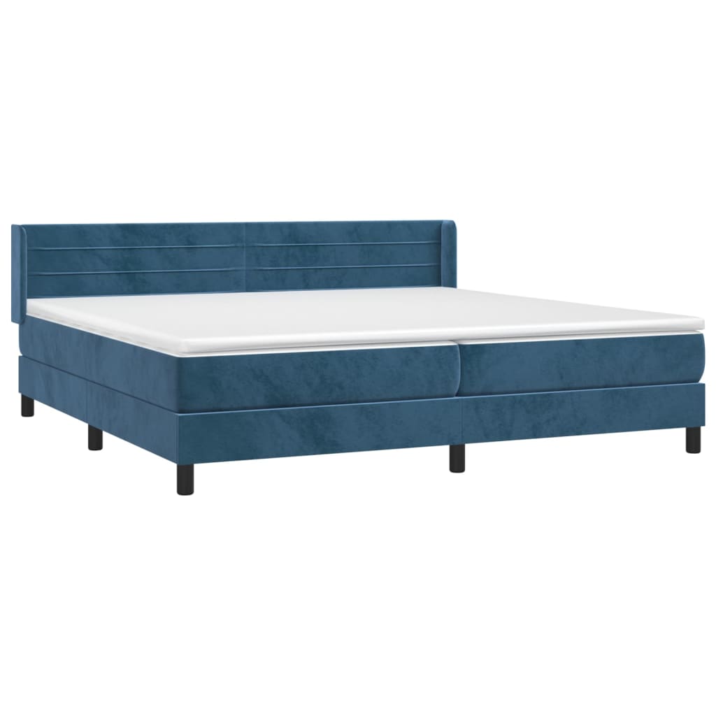 Pat box spring cu saltea, albastru închis, 200x200 cm, catifea GartenMobel Dekor