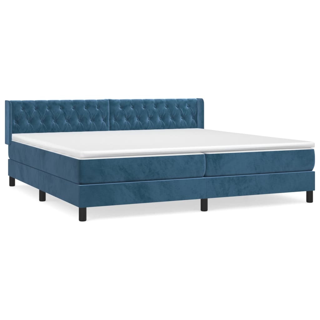 Pat box spring cu saltea, albastru închis, 200x200 cm, catifea GartenMobel Dekor