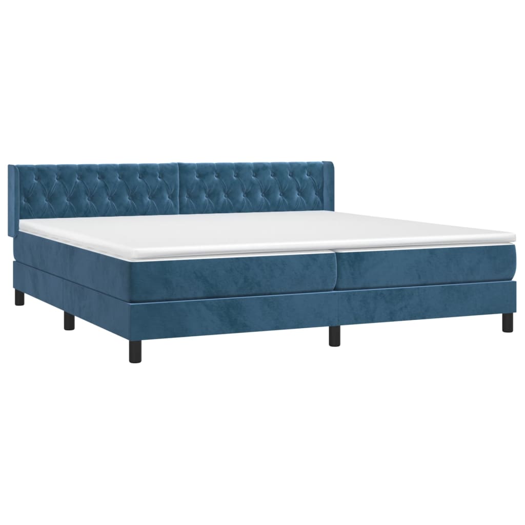 Pat box spring cu saltea, albastru închis, 200x200 cm, catifea GartenMobel Dekor