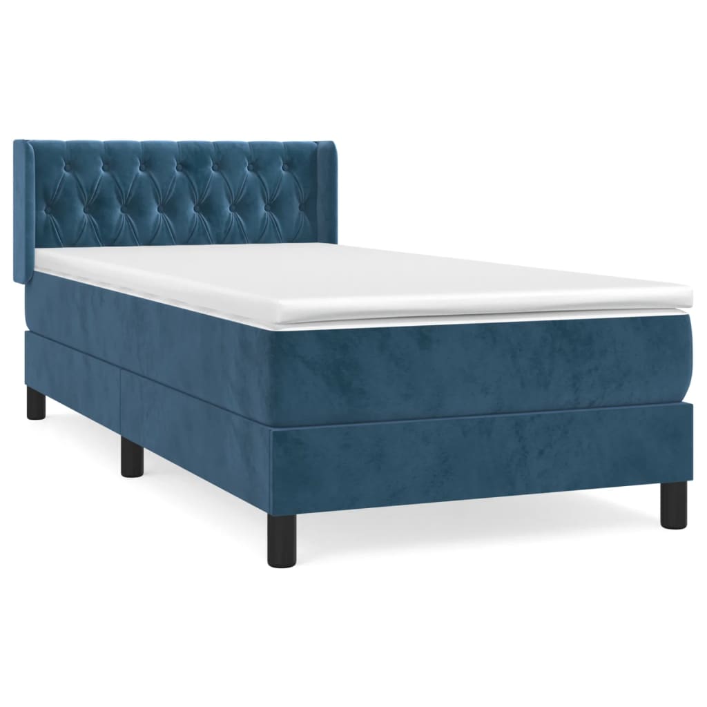 Pat box spring cu saltea, albastru închis, 90x190 cm, catifea GartenMobel Dekor