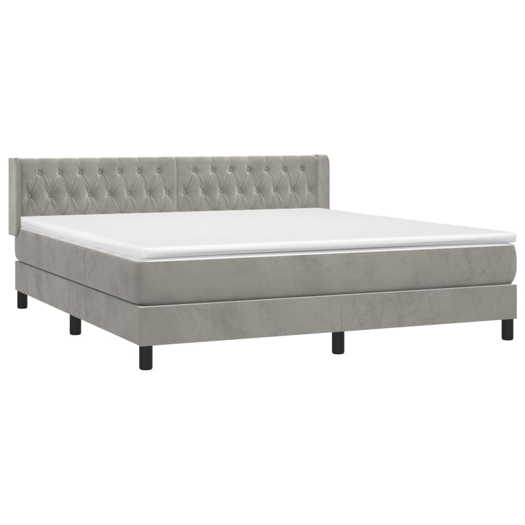 Pat box spring cu saltea, gri deschis, 180x200 cm, catifea GartenMobel Dekor