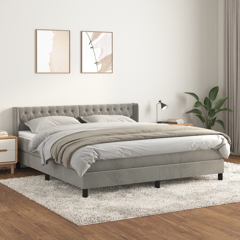 Pat box spring cu saltea, gri deschis, 180x200 cm, catifea GartenMobel Dekor