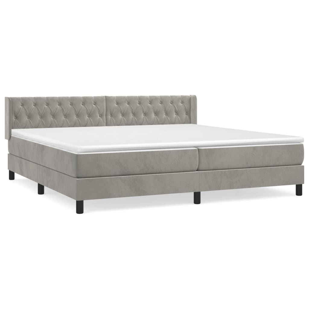Pat box spring cu saltea, gri deschis, 200x200 cm, catifea GartenMobel Dekor