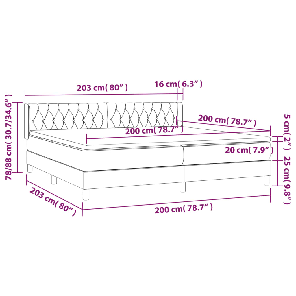 Pat box spring cu saltea, gri deschis, 200x200 cm, catifea GartenMobel Dekor