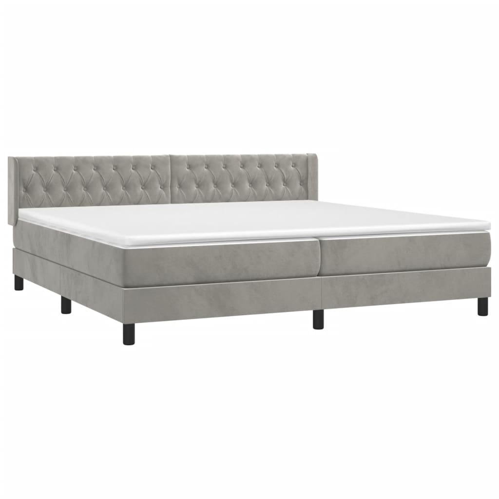 Pat box spring cu saltea, gri deschis, 200x200 cm, catifea GartenMobel Dekor