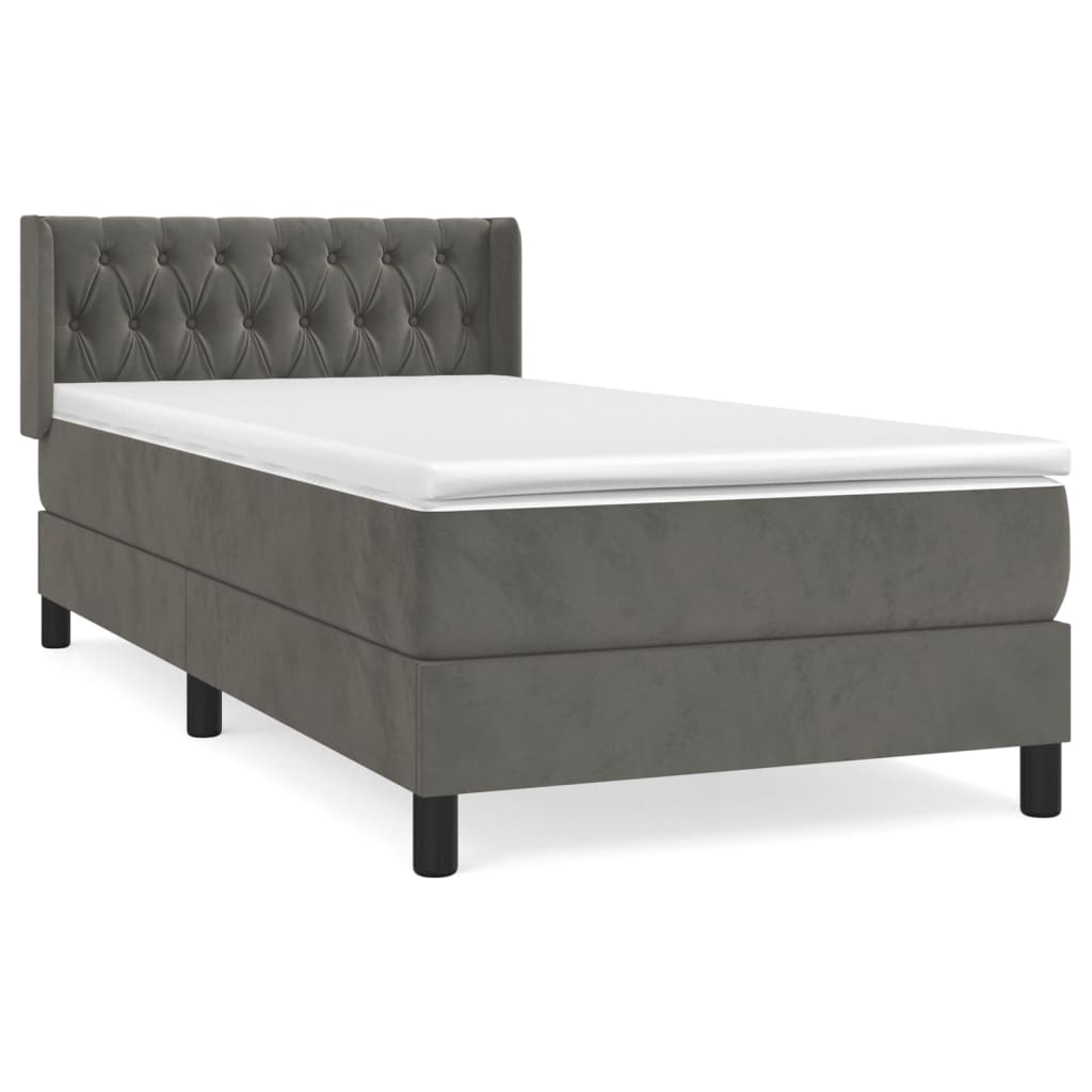Pat box spring cu saltea, gri închis, 100x200 cm, catifea GartenMobel Dekor