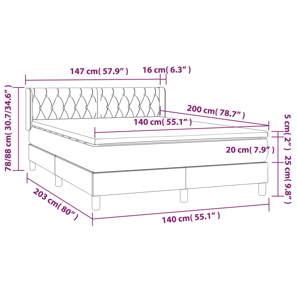 Pat box spring cu saltea, gri închis, 140x200 cm, catifea GartenMobel Dekor