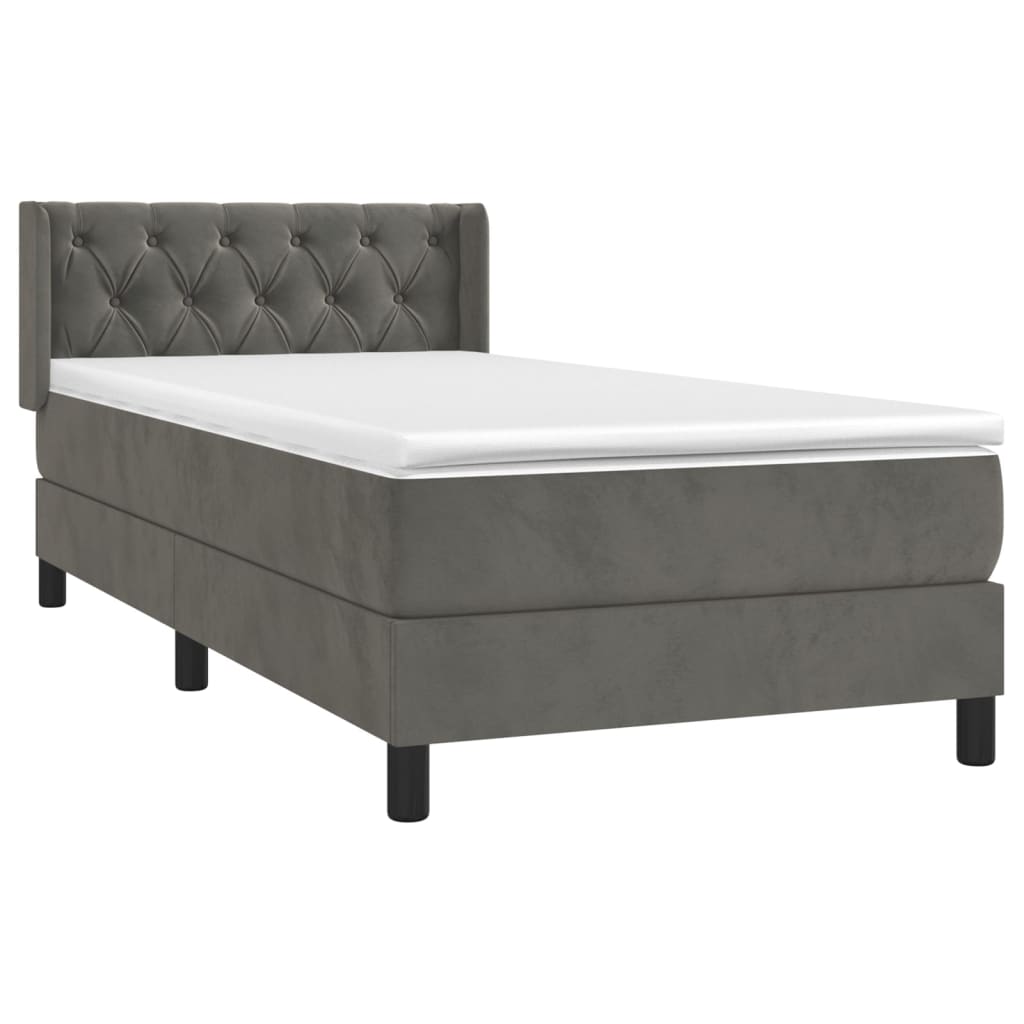 Pat box spring cu saltea, gri închis, 80x200 cm, catifea GartenMobel Dekor