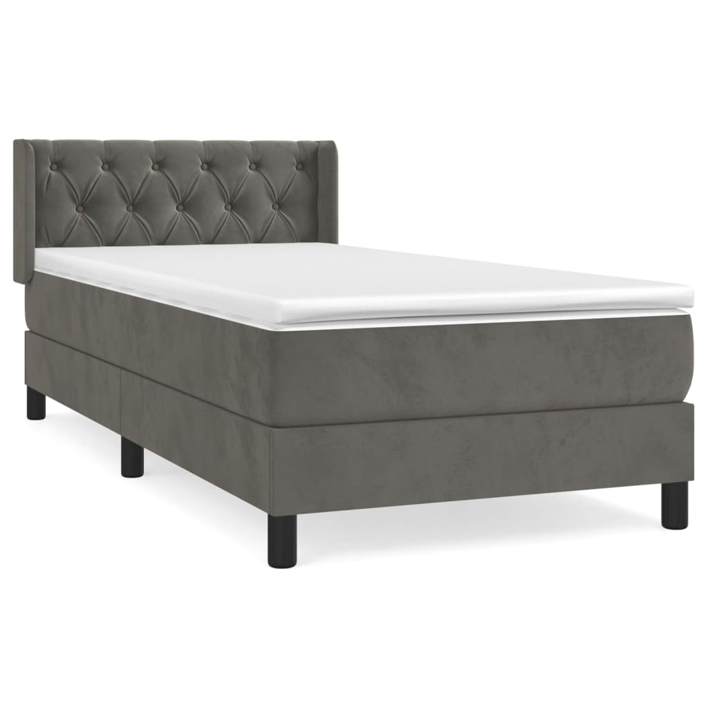Pat box spring cu saltea, gri închis, 80x200 cm, catifea GartenMobel Dekor