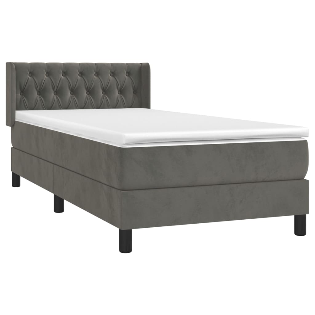 Pat box spring cu saltea, gri închis, 90x190 cm, catifea GartenMobel Dekor