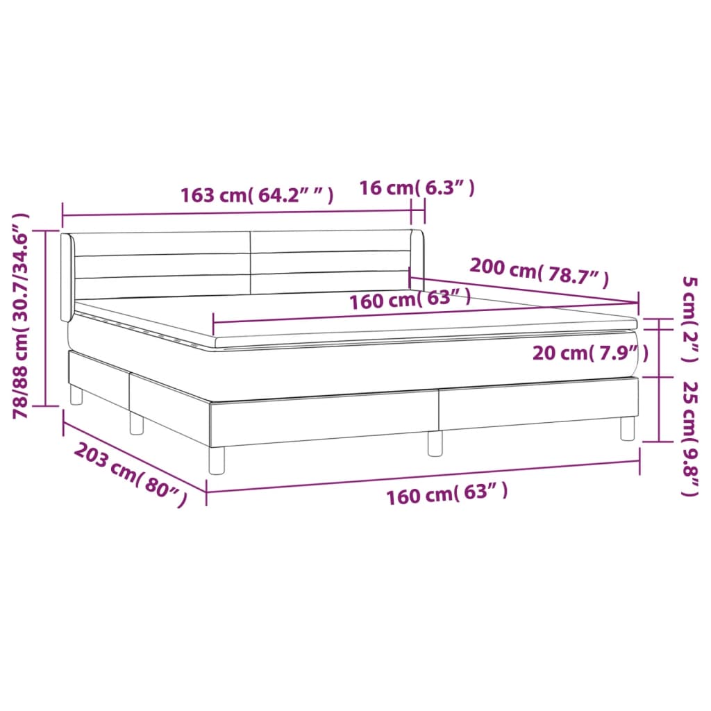 Pat box spring cu saltea, negru, 160x200 cm, catifea GartenMobel Dekor