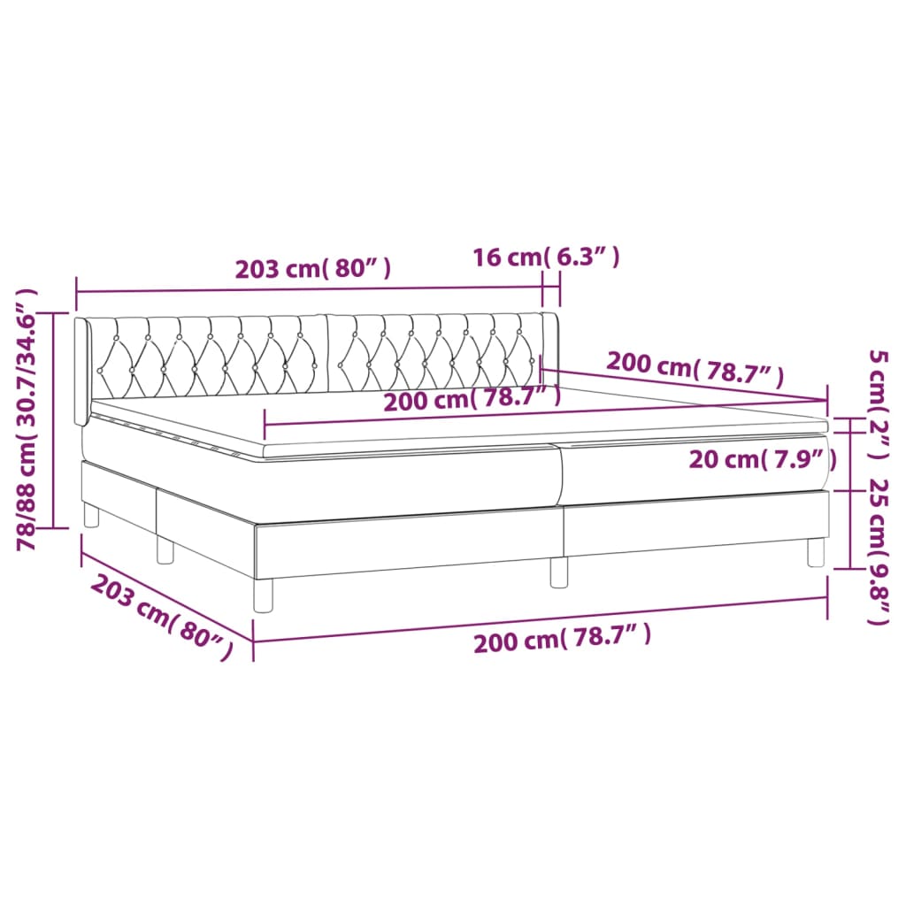 Pat box spring cu saltea, negru, 200x200 cm, catifea GartenMobel Dekor