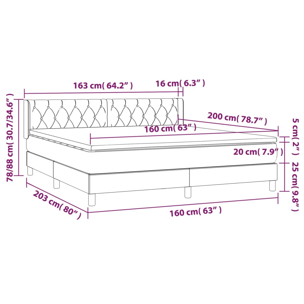 Pat box spring cu saltea, roz, 160x200 cm, catifea GartenMobel Dekor