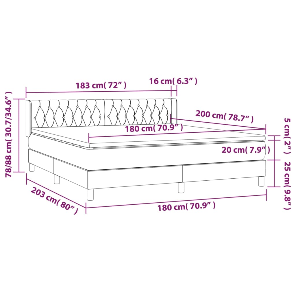 Pat box spring cu saltea, roz, 180x200 cm, catifea GartenMobel Dekor