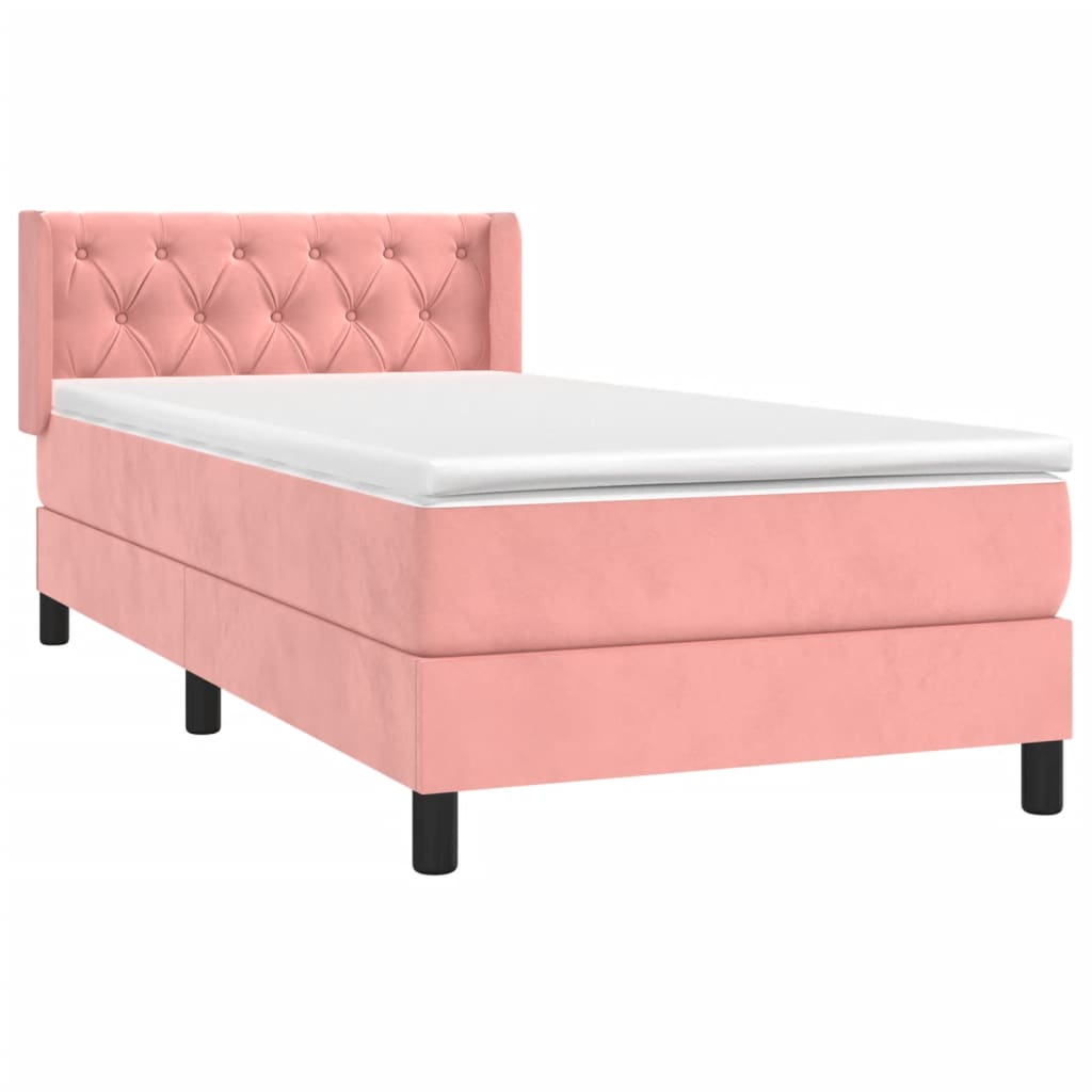 Pat box spring cu saltea, roz, 80x200 cm, catifea GartenMobel Dekor