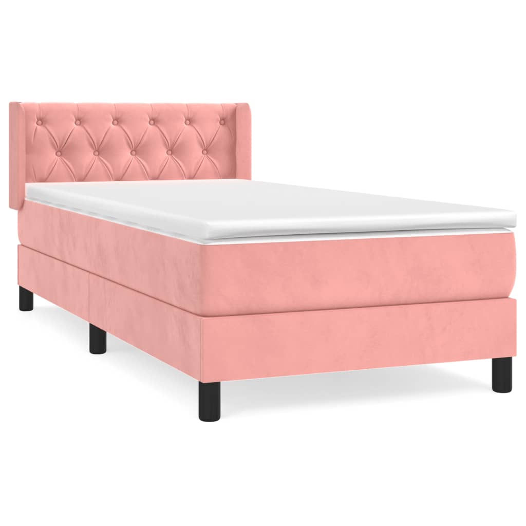 Pat box spring cu saltea, roz, 80x200 cm, catifea GartenMobel Dekor
