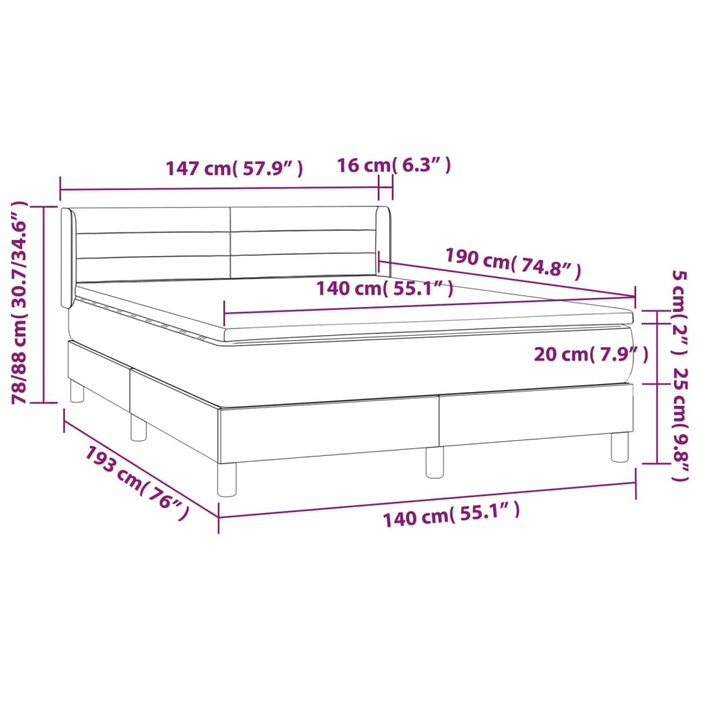 Pat box spring cu saltea, verde închis, 140x190 cm, catifea GartenMobel Dekor