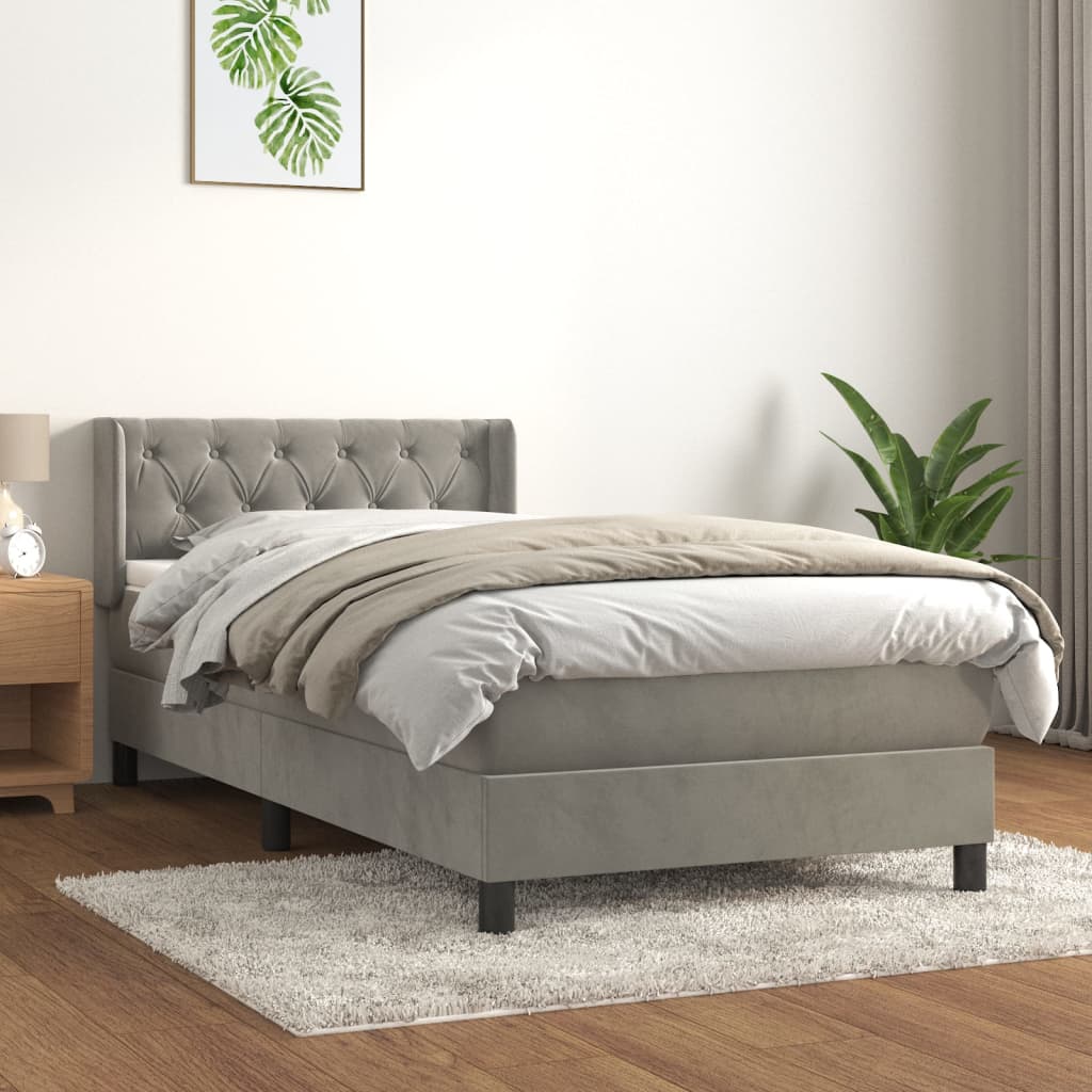 Pat continental cu saltea, gri deschis, 80x200 cm, catifea GartenMobel Dekor