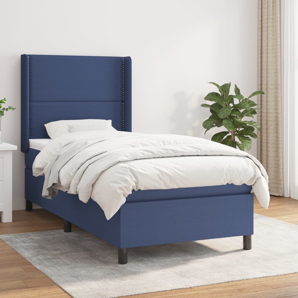 Pat box spring cu saltea, albastru, 90x190 cm, textil GartenMobel Dekor
