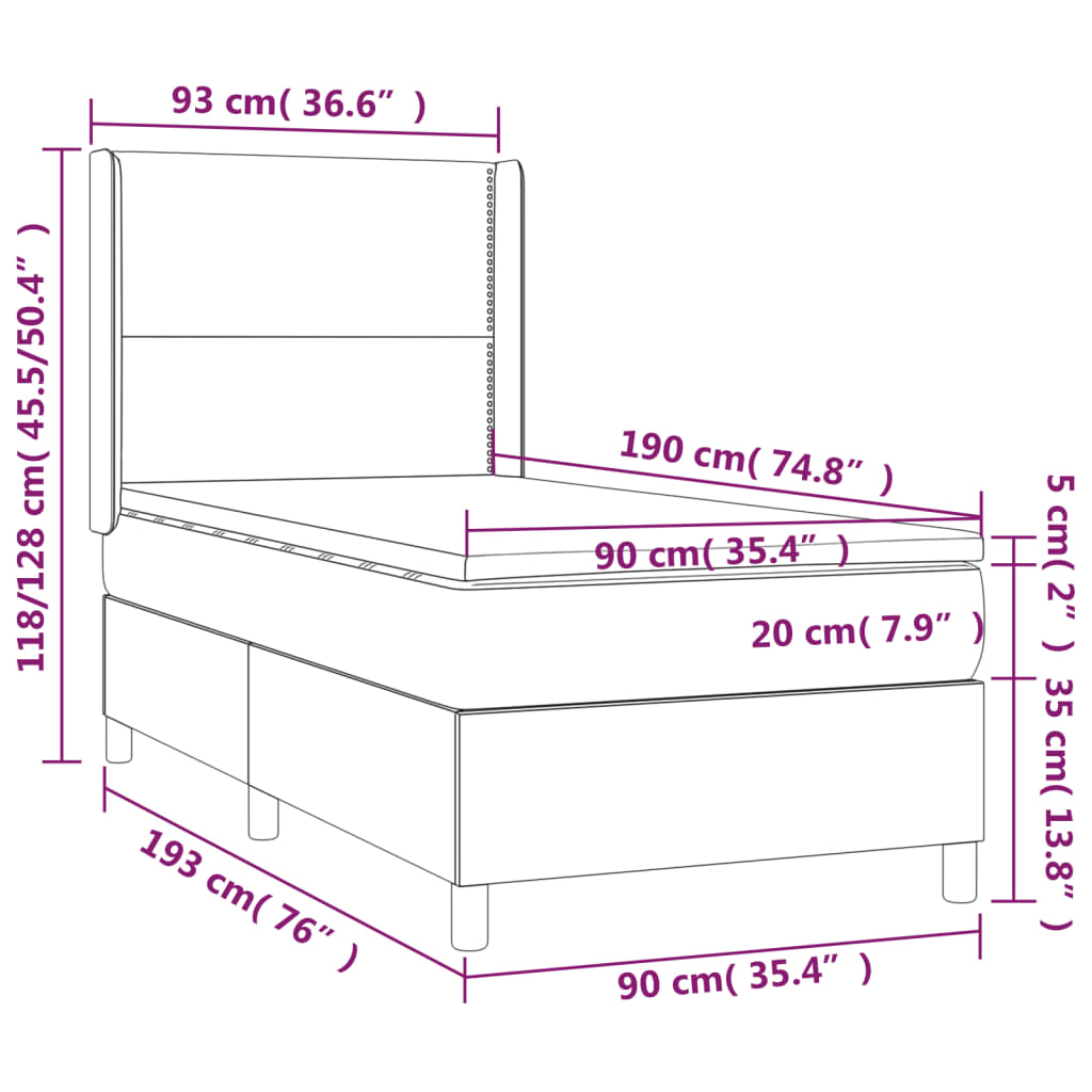 Pat box spring cu saltea, albastru, 90x190 cm, textil GartenMobel Dekor
