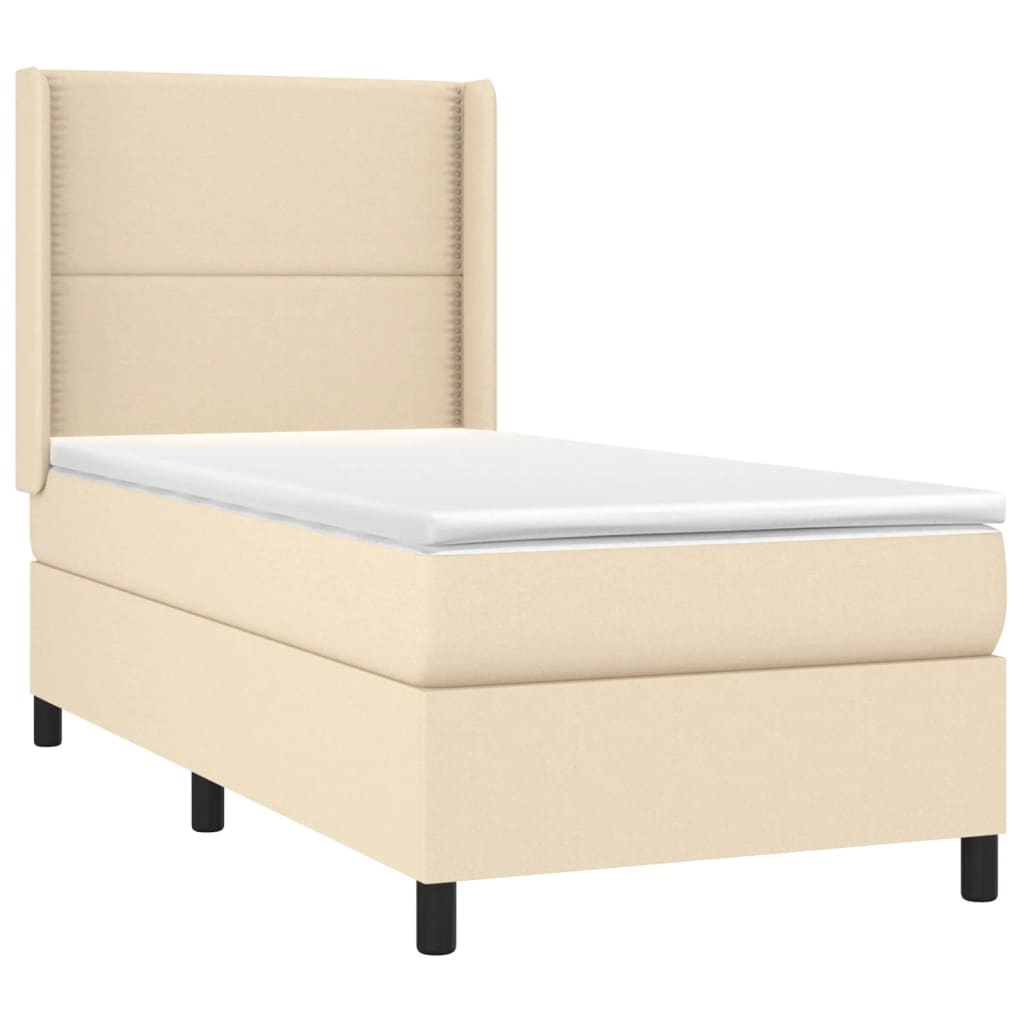 Pat box spring cu saltea, crem, 100x200 cm, textil GartenMobel Dekor