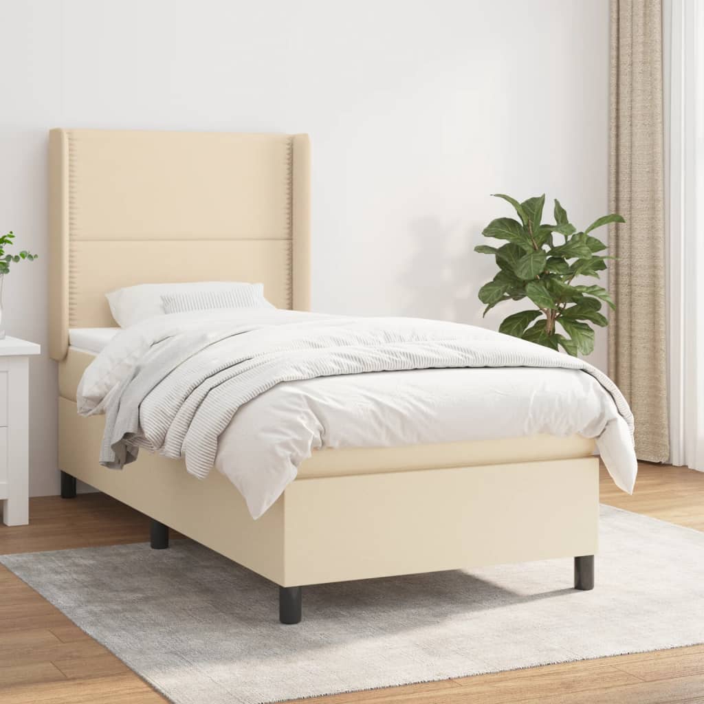 Pat box spring cu saltea, crem, 100x200 cm, textil GartenMobel Dekor