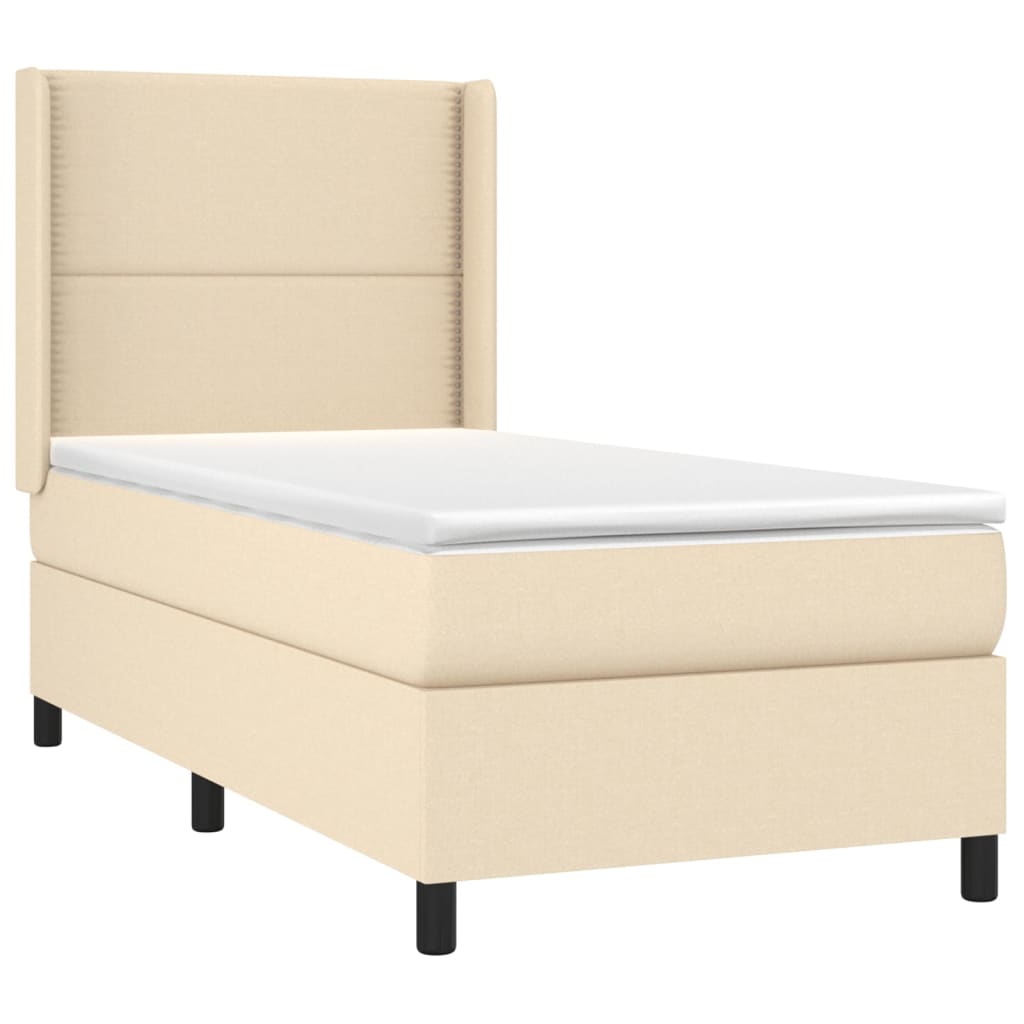 Pat box spring cu saltea, crem, 90x200 cm, textil GartenMobel Dekor