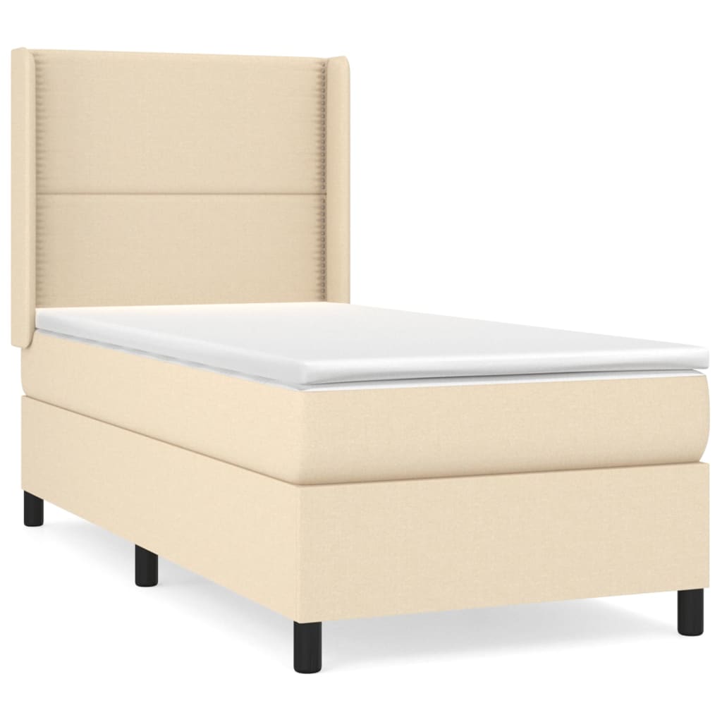 Pat box spring cu saltea, crem, 90x200 cm, textil GartenMobel Dekor