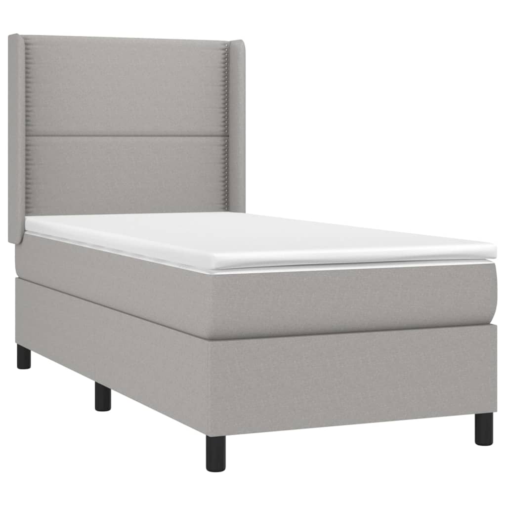 Pat box spring cu saltea, gri deschis, 90x200 cm, textil GartenMobel Dekor