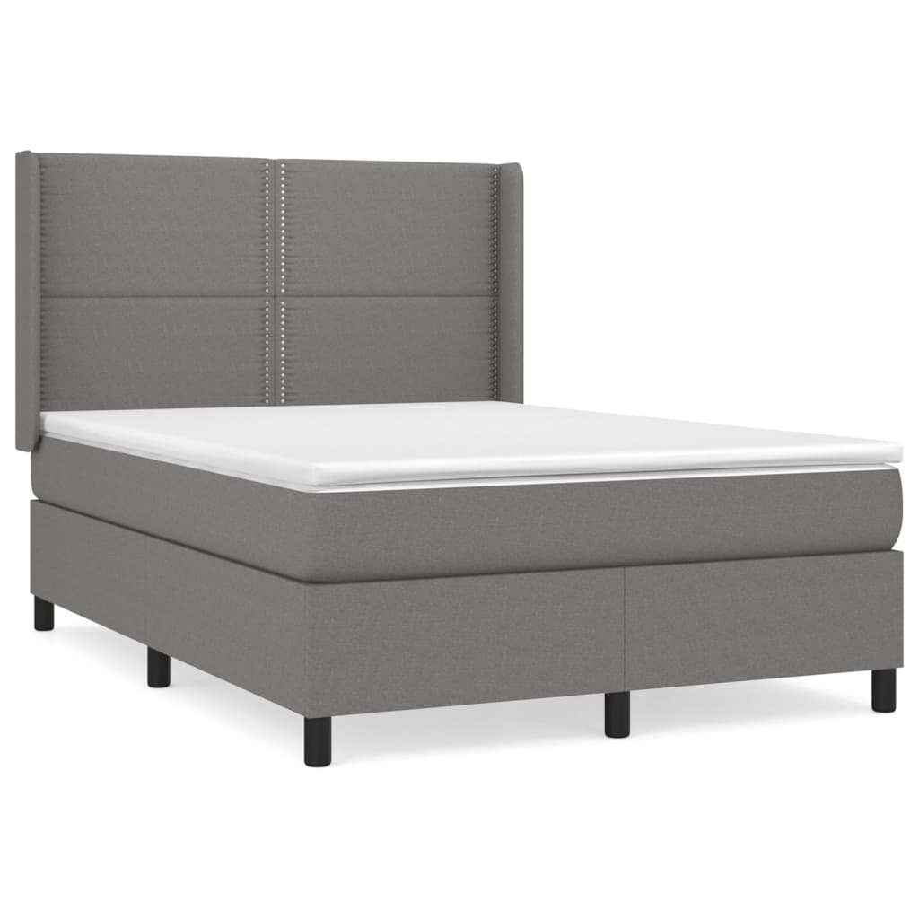 Pat box spring cu saltea, gri închis, 140x190 cm, textil GartenMobel Dekor