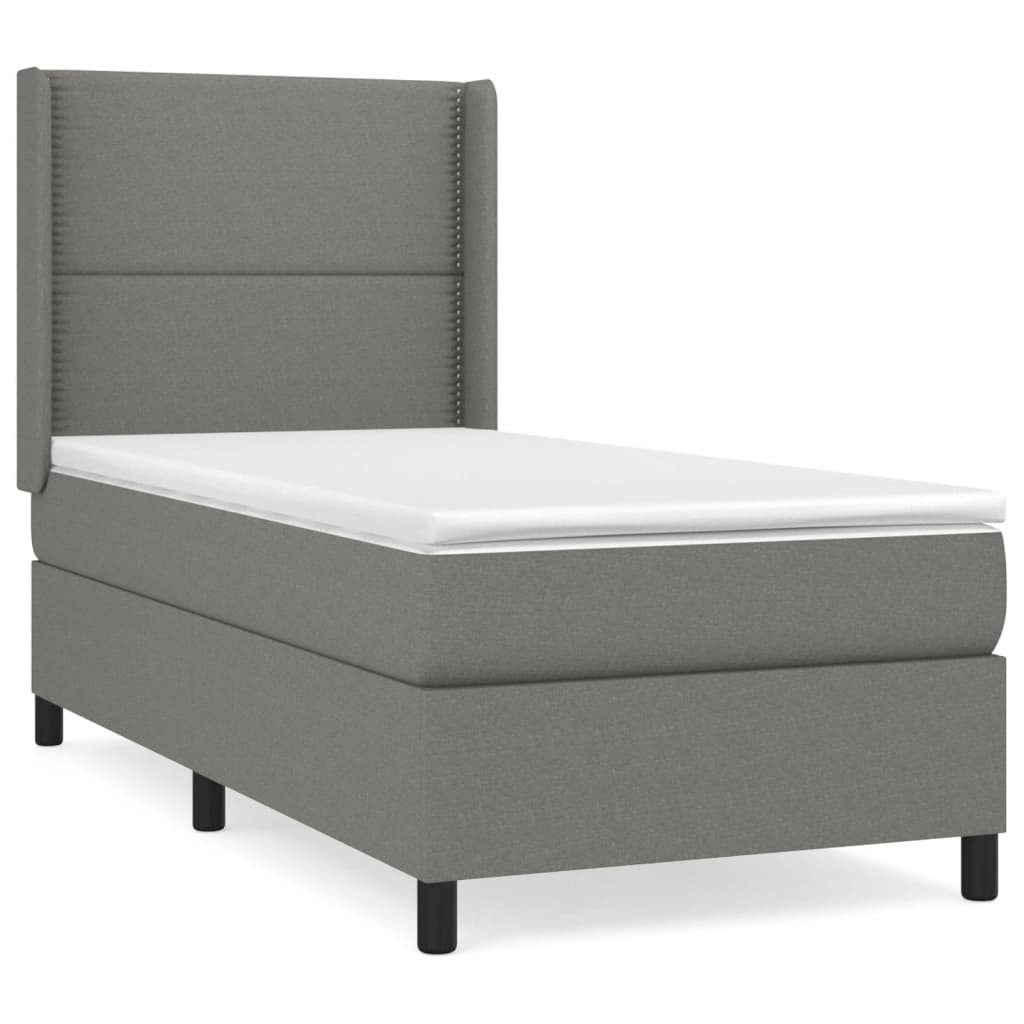 Pat box spring cu saltea, gri închis, 90x200 cm, textil GartenMobel Dekor