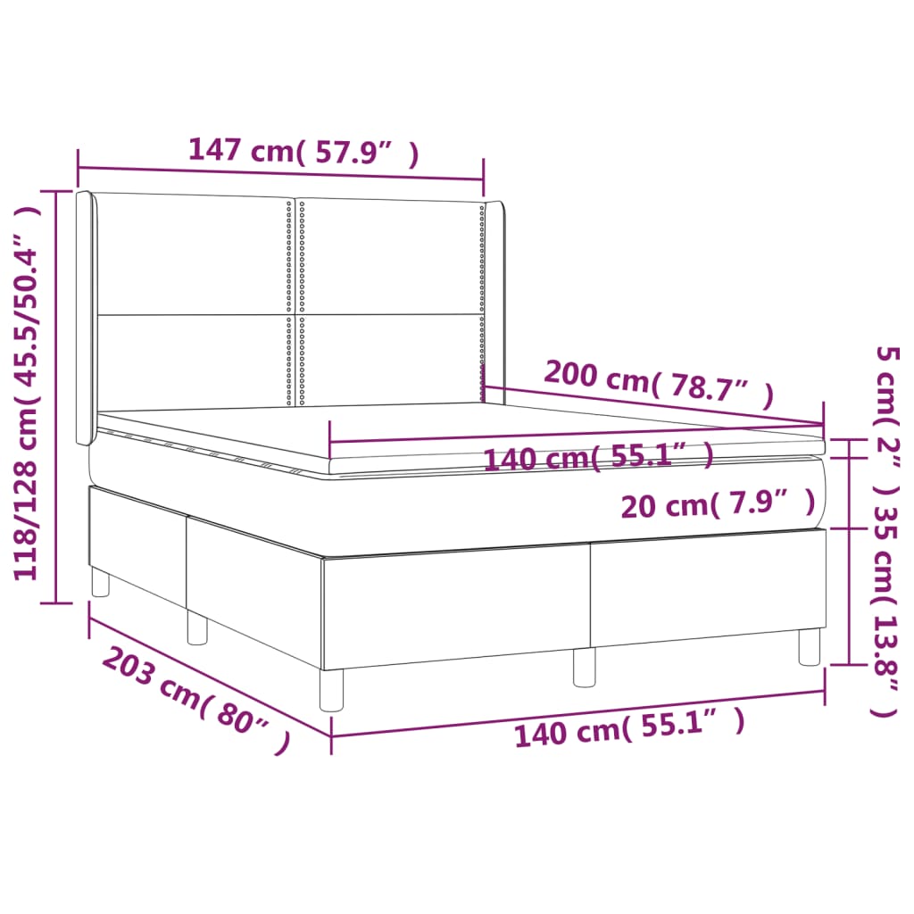 Pat box spring cu saltea, negru, 140x200 cm, textil GartenMobel Dekor