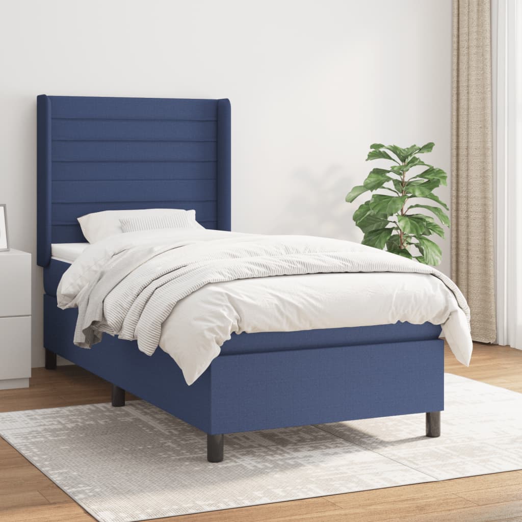 Pat box spring cu saltea, albastru, 100x200 cm, textil GartenMobel Dekor