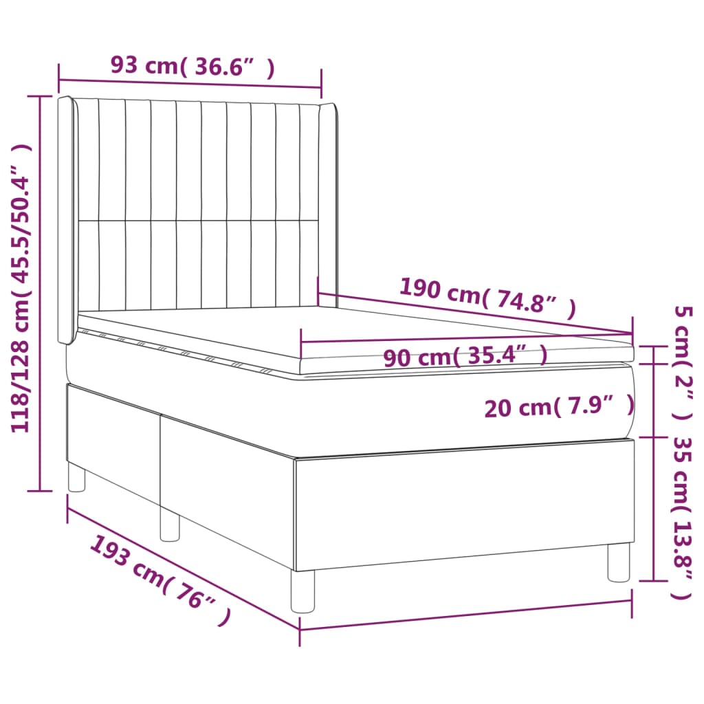 Pat box spring cu saltea, albastru, 90x190 cm, textil GartenMobel Dekor