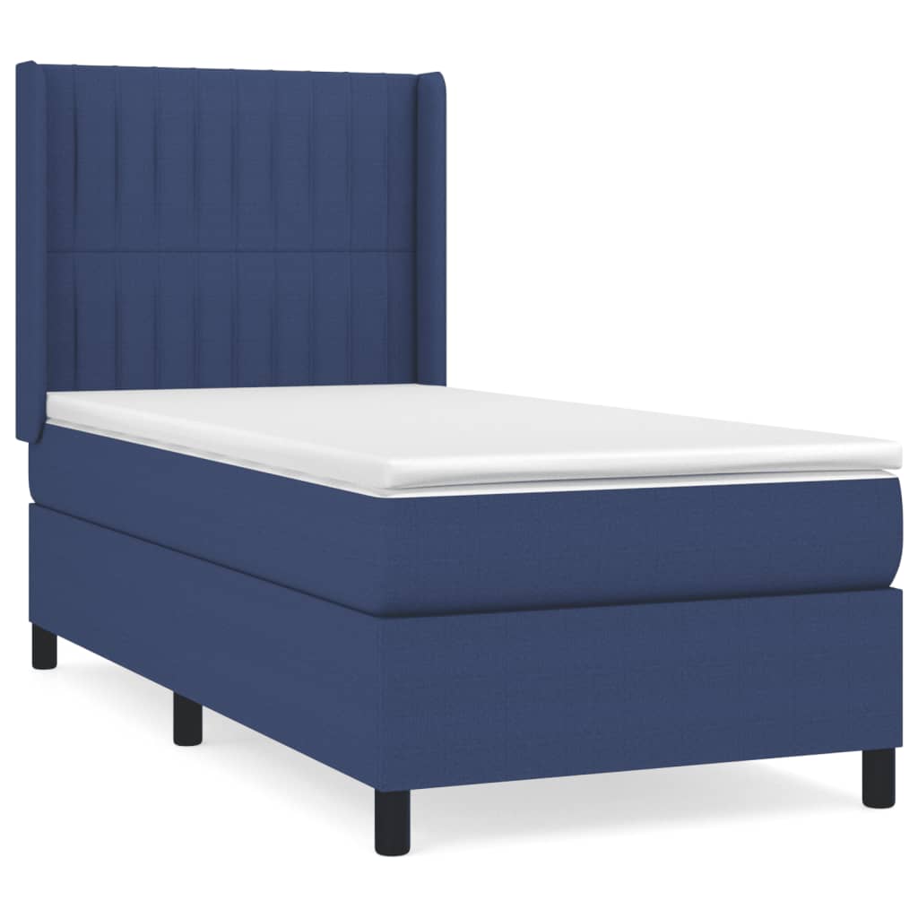 Pat box spring cu saltea, albastru, 90x190 cm, textil GartenMobel Dekor