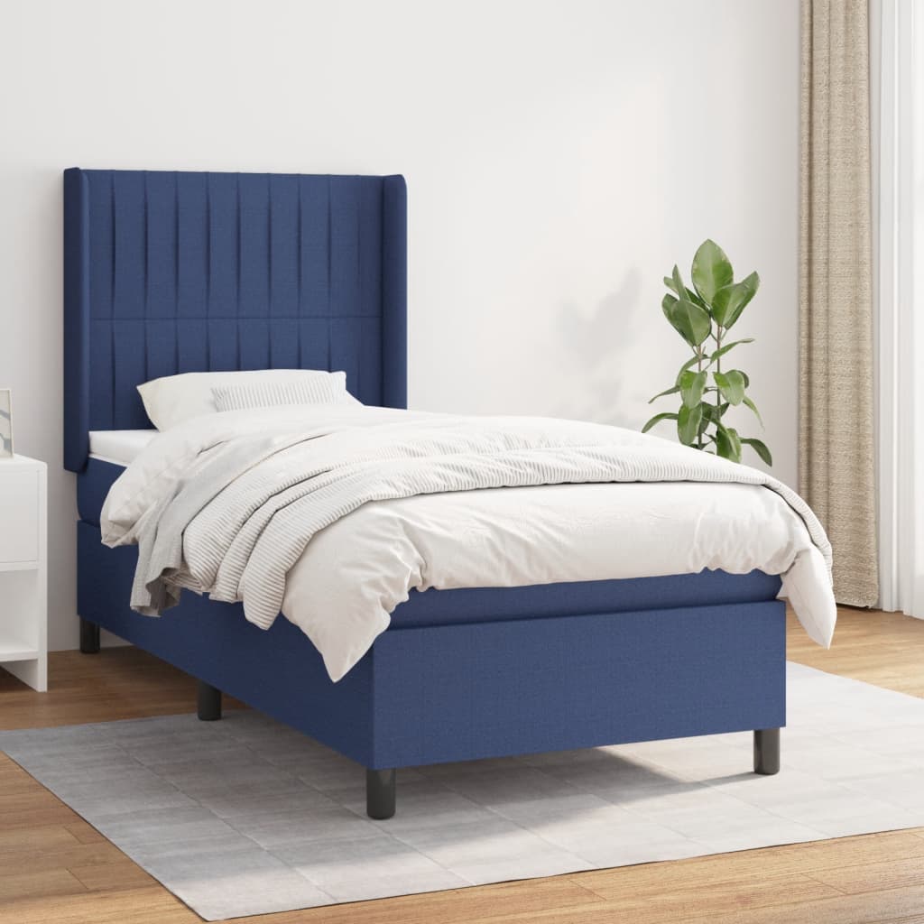 Pat box spring cu saltea, albastru, 90x200 cm, textil GartenMobel Dekor